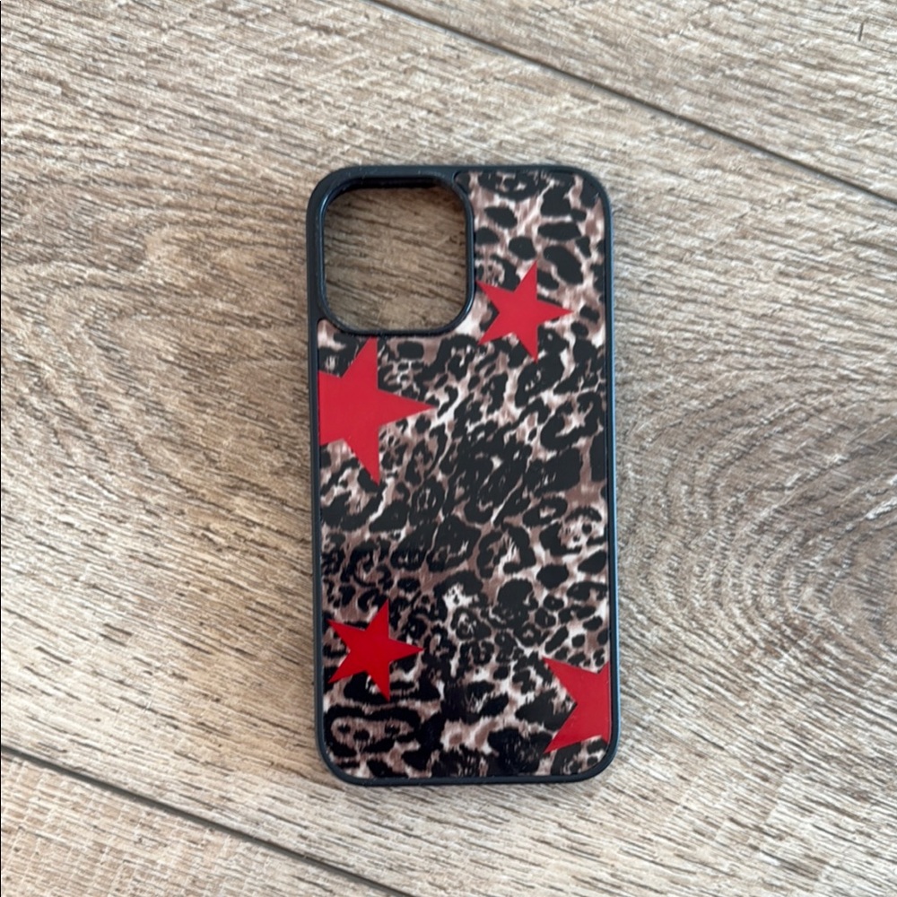 iPhone 13 Pro Max Princess Polly Leopard Print Phone Case with Red Stars